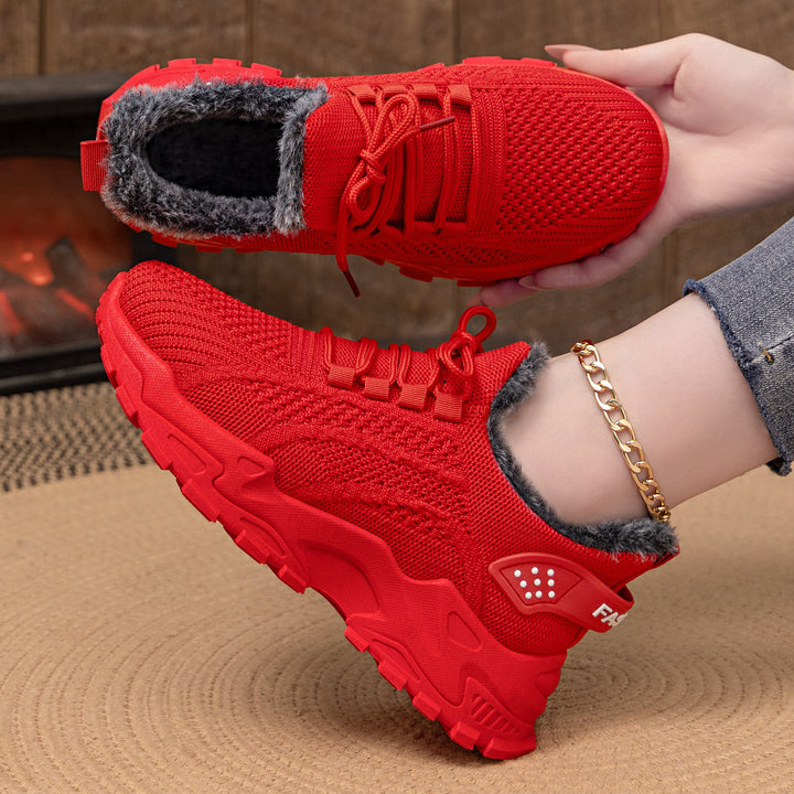Women's knitted winter chunky sneakers with cozy faux fur lining and profiled cushioning sole Mune Fashion