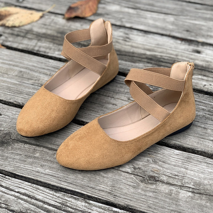 Women Flat Ballerina Slippers made of Suede Effect with Elastic Crisscross Straps Mune Fashion