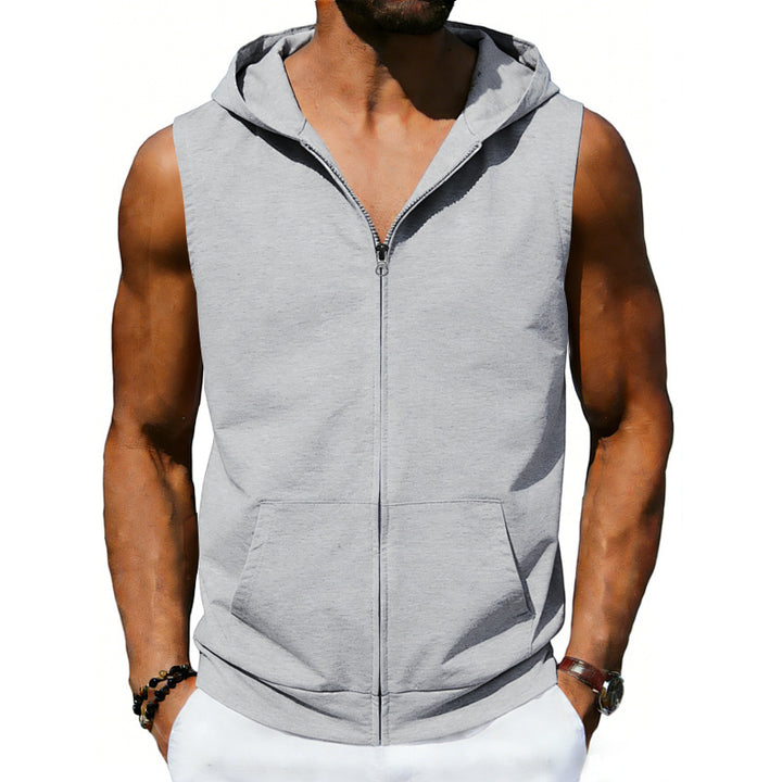 Men's sleeveless hooded vest with full zip and kangaroo pocket Mune Fashion