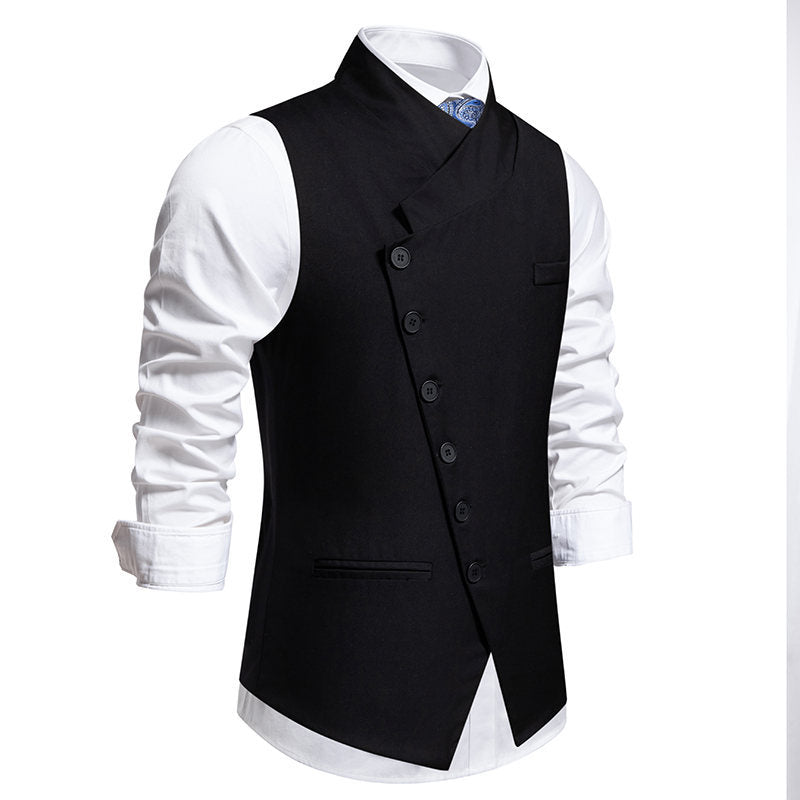 Men's Elegant Suit Vest with Asymmetric Collar and Modern Accents Mune