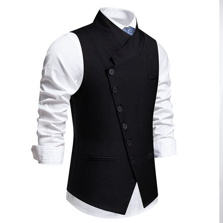 Men's Elegant Suit Vest with Asymmetric Collar and Modern Accents Mune