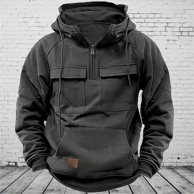 Men's tactical half-zip hoodie with chest flaps, kangaroo pocket and reinforced seams Mune Fashion