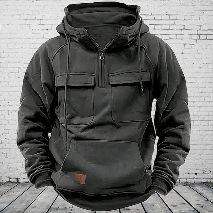 Men's tactical half-zip hoodie with chest flaps, kangaroo pocket and reinforced seams Mune Fashion