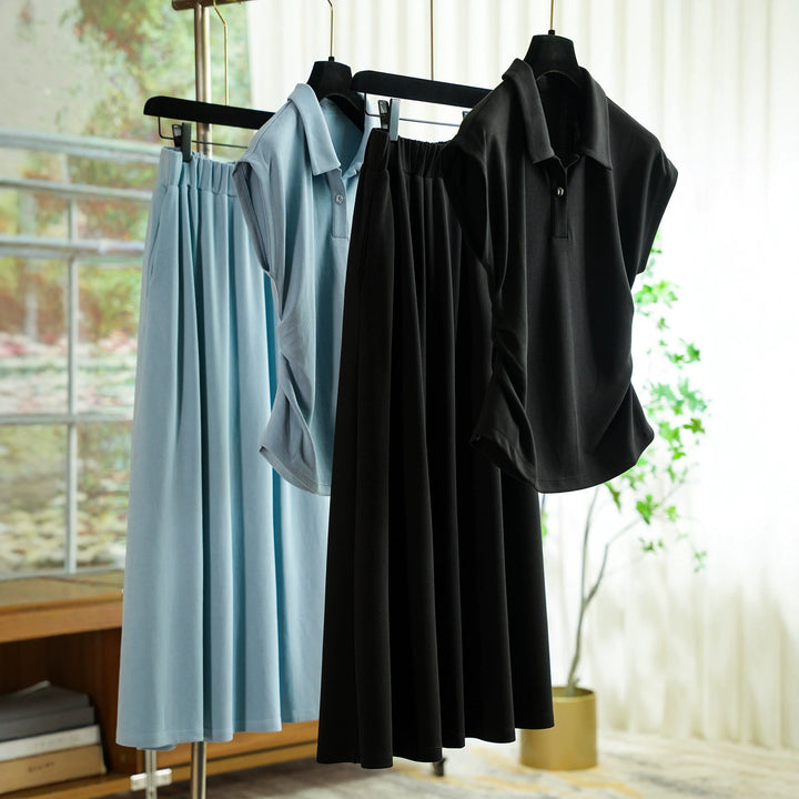 Women's Elegant Set of Polo Shirt and Midi Dress Mune Fashion