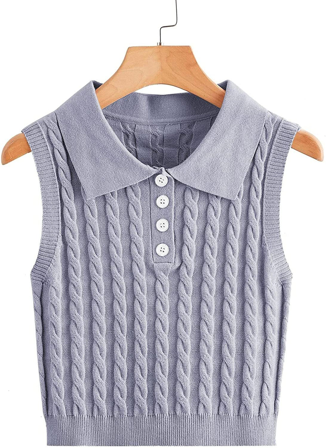 Women's fine knit sleeveless polo vest with cable pattern and tailored cut Mune Fashion