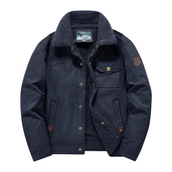 Men's  rugged sherpa-lined canvas chore jacket with stand collar and button-flap chest pocket Mune Fashion