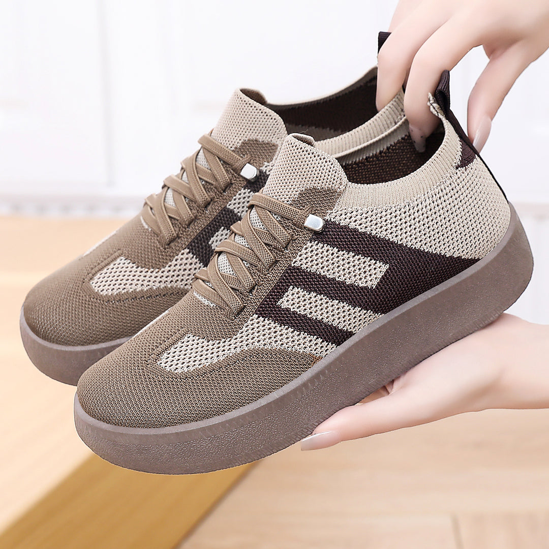 Women’s knitted slip-on platform sneakers with elastic sock shaft, decorative stripe, and cushioning EVA lightweight sole Mune Fashion