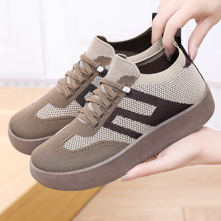 Women’s knitted slip-on platform sneakers with elastic sock shaft, decorative stripe, and cushioning EVA lightweight sole Mune Fashion