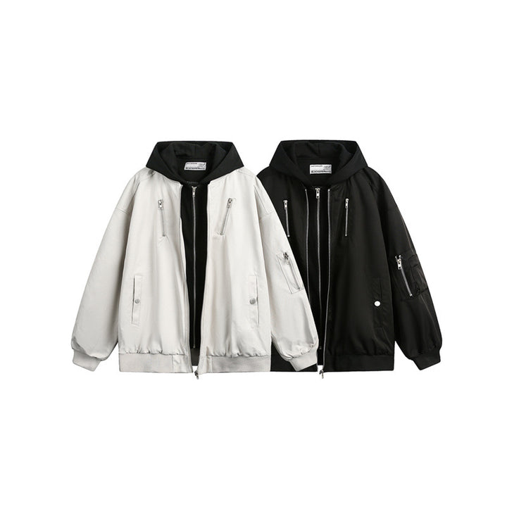 Unisex Boxy Bomber Jacket with integrated hood layer and multifunctional pockets Mune Fashion