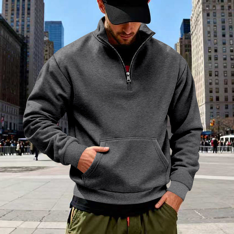 Men's half-zip sweatshirt with kangaroo pocket and standing collar Mune Fashion