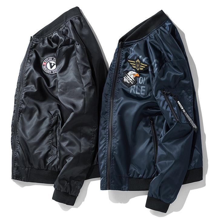 Men's Fashion Bomber Jacket with Faux Leather and Embroidery Mune Fashion