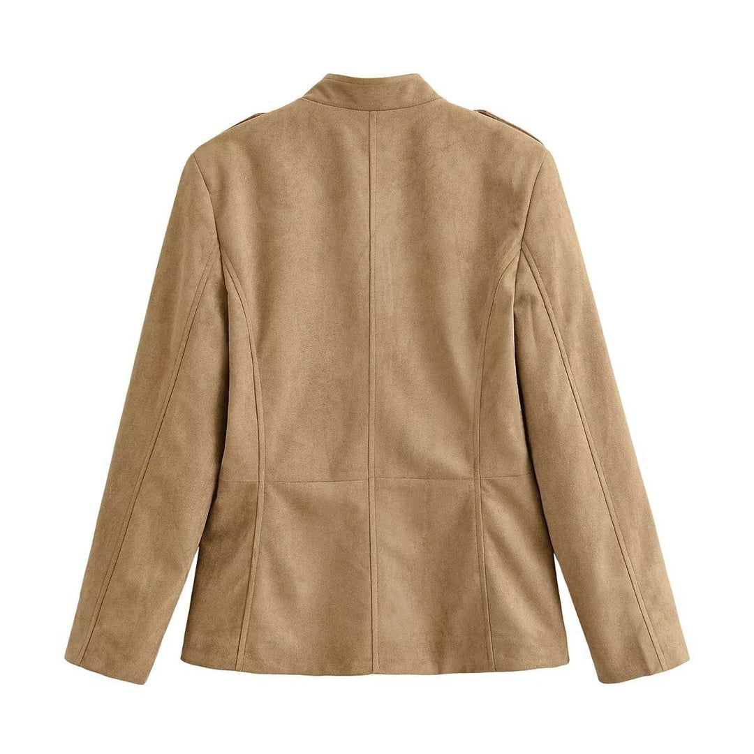 Women's tailored safari jacket in faux suede with flap pockets Mune Fashion