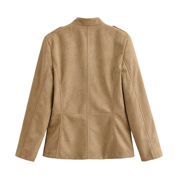 Women's tailored safari jacket in faux suede with flap pockets Mune Fashion