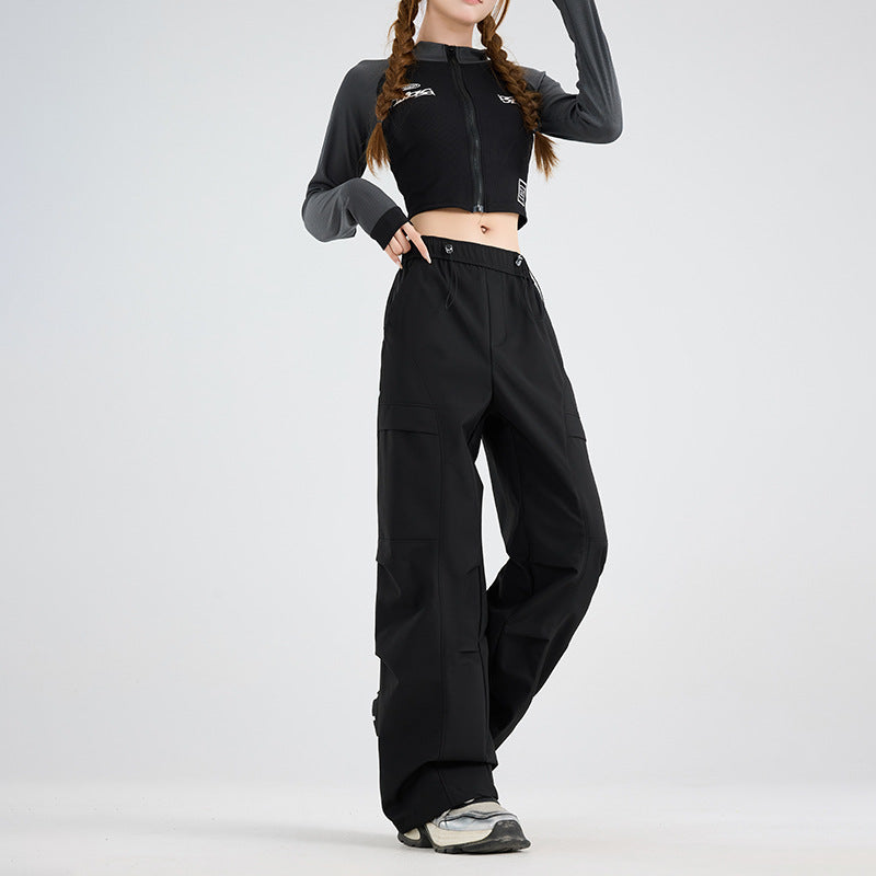Women's Wide Cargo Pants with Elastic Waistband, Drawstring and Utility Pockets Mune Fashion