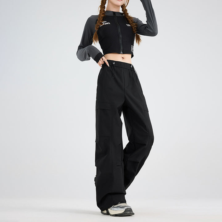 Women's Wide Cargo Pants with Elastic Waistband, Drawstring and Utility Pockets Mune Fashion