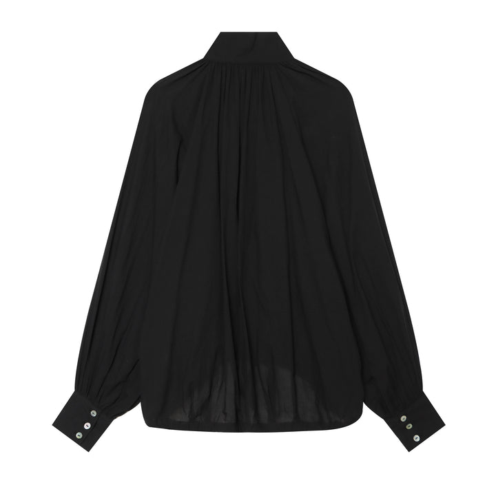 Ladies' stand-up collar blouse with gathering, balloon sleeves, and drawstring hem Mune Fashion