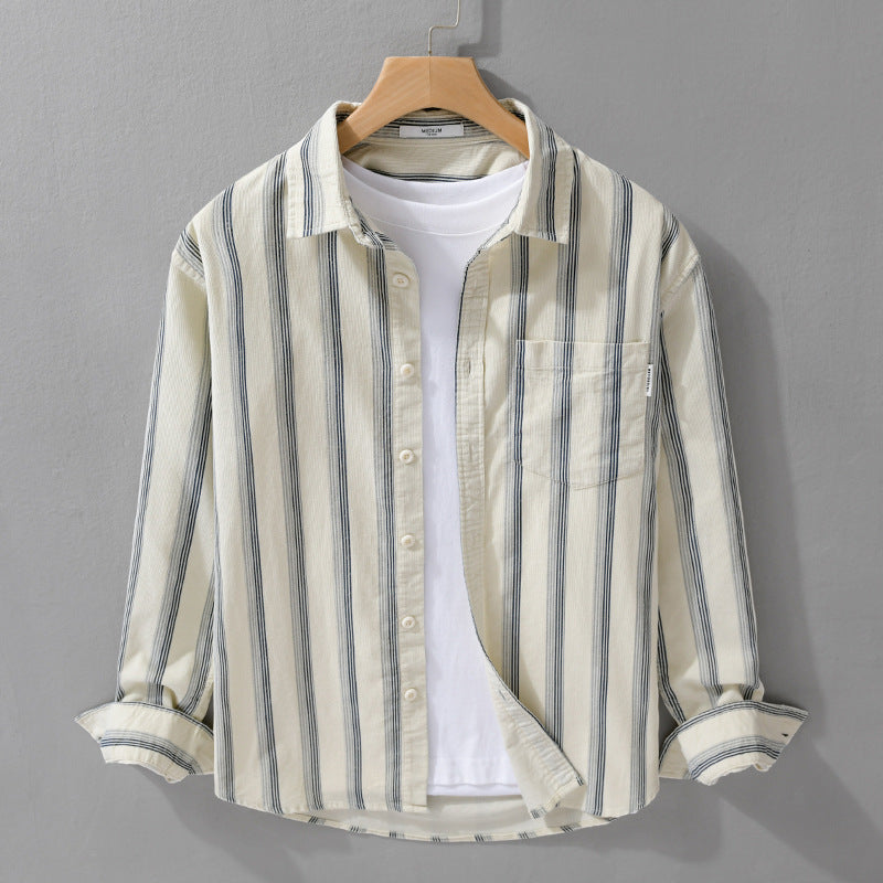 Men's casual shirt in overshirt style made of lightweight cotton blend with vertical stripes Mune Fashion