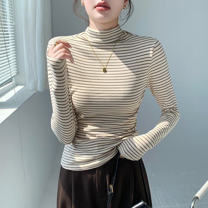 Ladies long sleeve ribbed top with high collar Mune Fashion