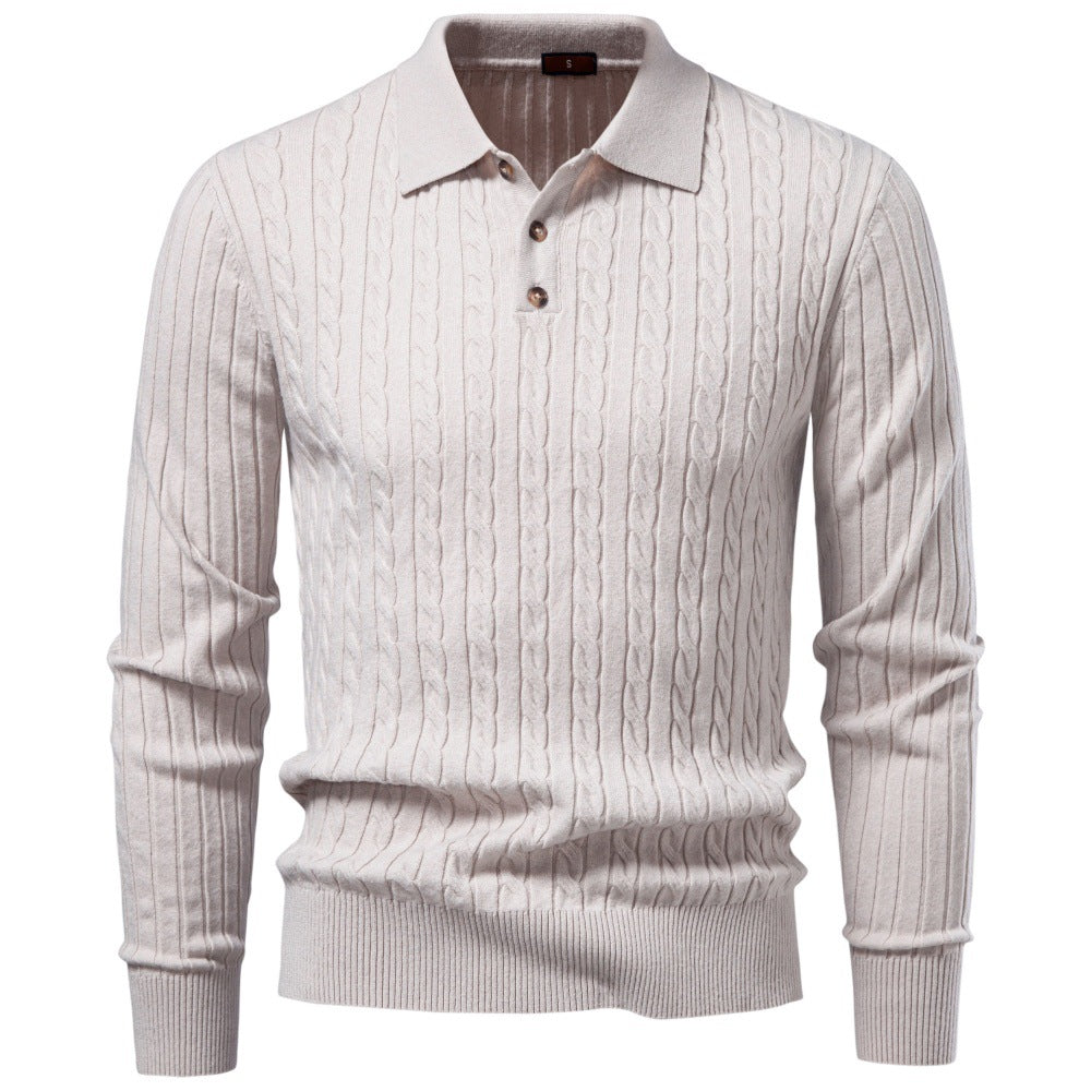 Men's fine-knit polo with cable pattern and collar Mune Fashion