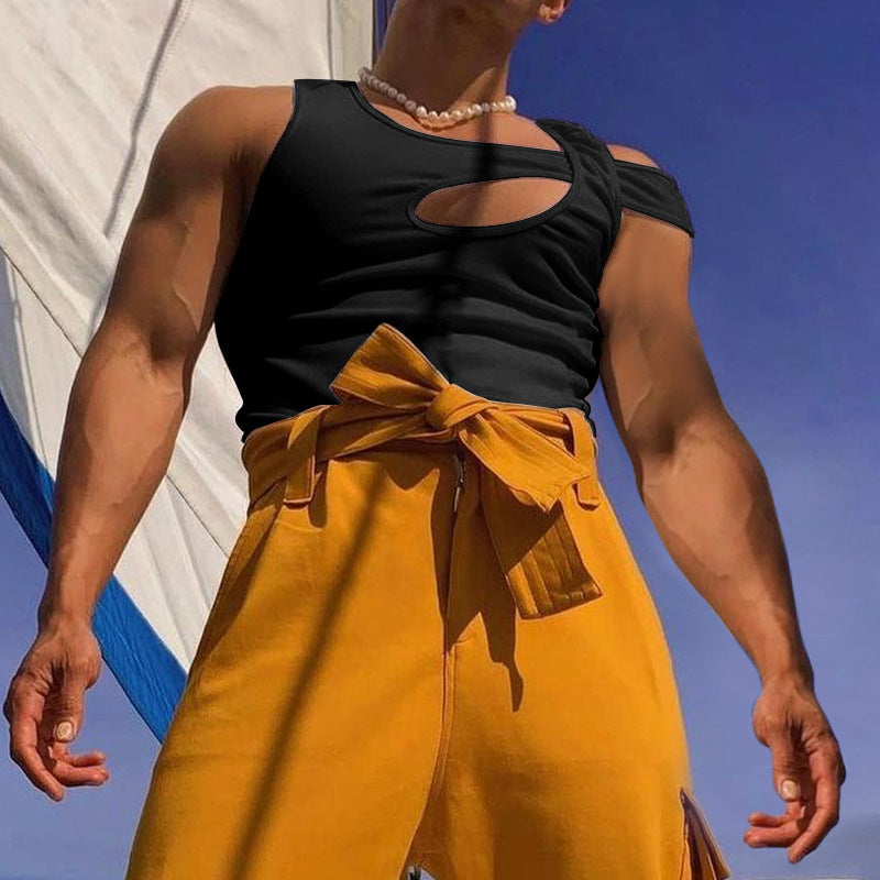 Men's nan asymmetrical sleeveless tank top with cut-out insert made of cotton-elastane Mune Fashion