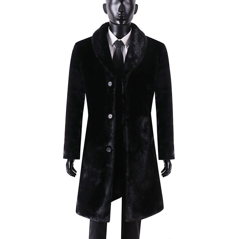 Men's Maxi Length Coat with Faux Fur Trim and Shawl Collar Mune Fashion