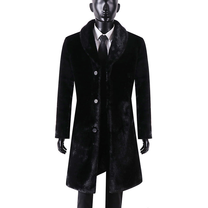 Men's Maxi Length Coat with Faux Fur Trim and Shawl Collar Mune Fashion