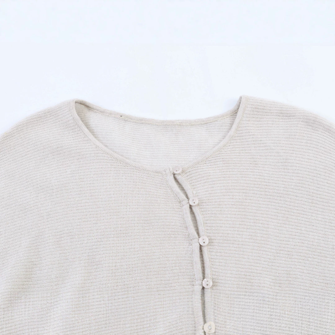 Women's Oversized Fine Knit Cardigan with Asymmetrical Button Placket and Batwing Sleeves Mune Fashion