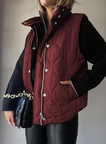 Women's Functional Padded Vest with High Stand-Up Collar, Zipper and Side Pockets Mune Fashion