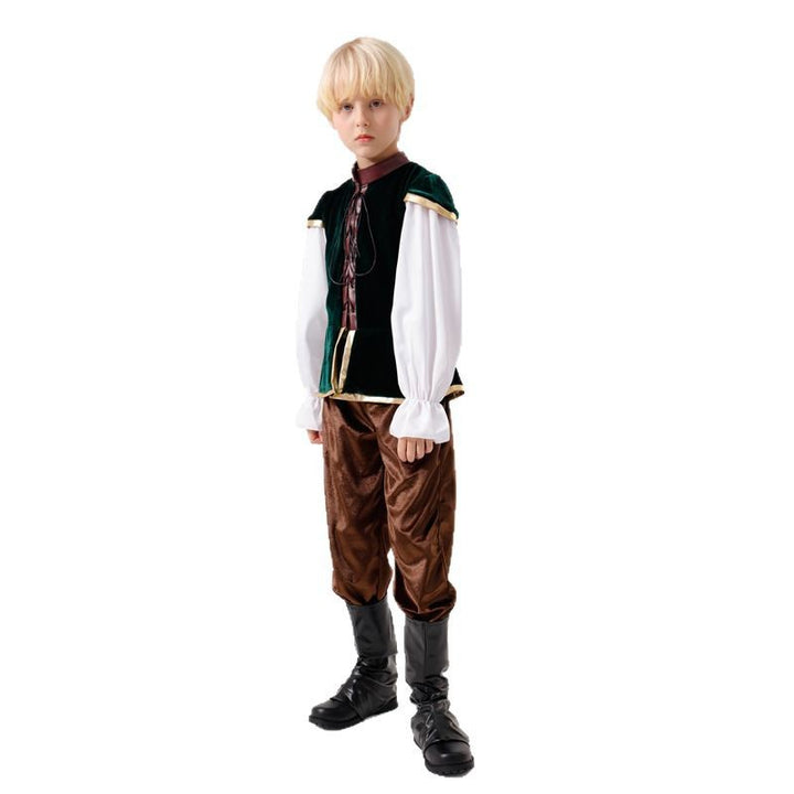 Unisex medieval children's costume set with velvet vest, gathered baggy pants and Renaissance details Mune Fashion