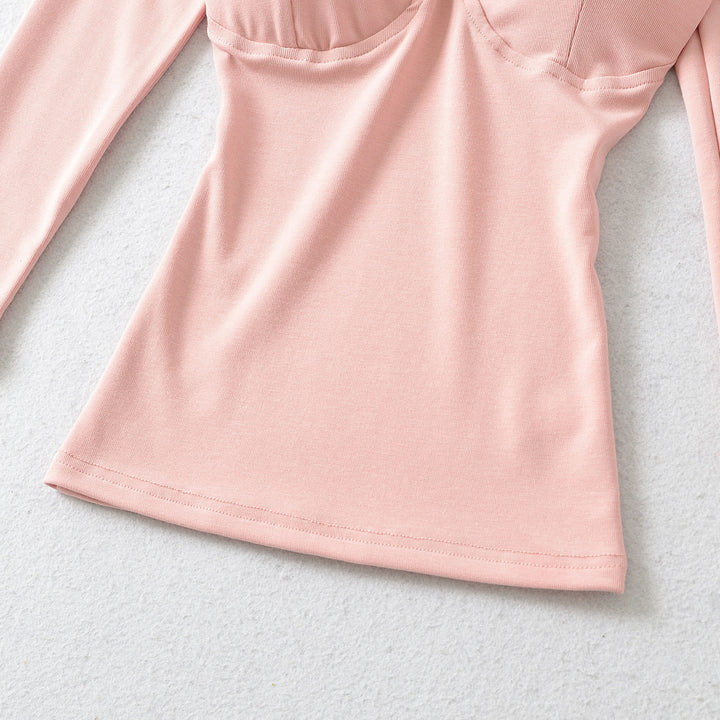 Women's Fitted Long Sleeve Top with Integrated Bustier Contour and Square Neckline Mune Fashion