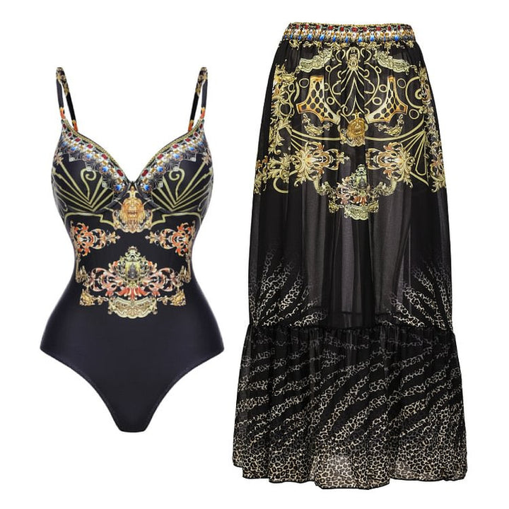 Women’s one-piece swimsuit with elegant design and matching wrap Mune Fashion