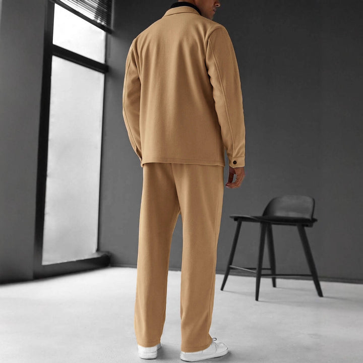 Men's two-piece overshirt and relax pants set made of soft cotton terry with snap button placket and drawstring Mune Fashion