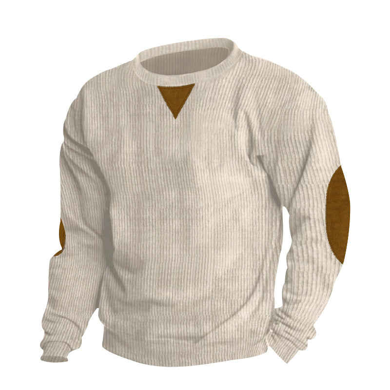 Men's thick ribbed crew neck knit sweater with elbow patches and triangle detail Mune Fashion