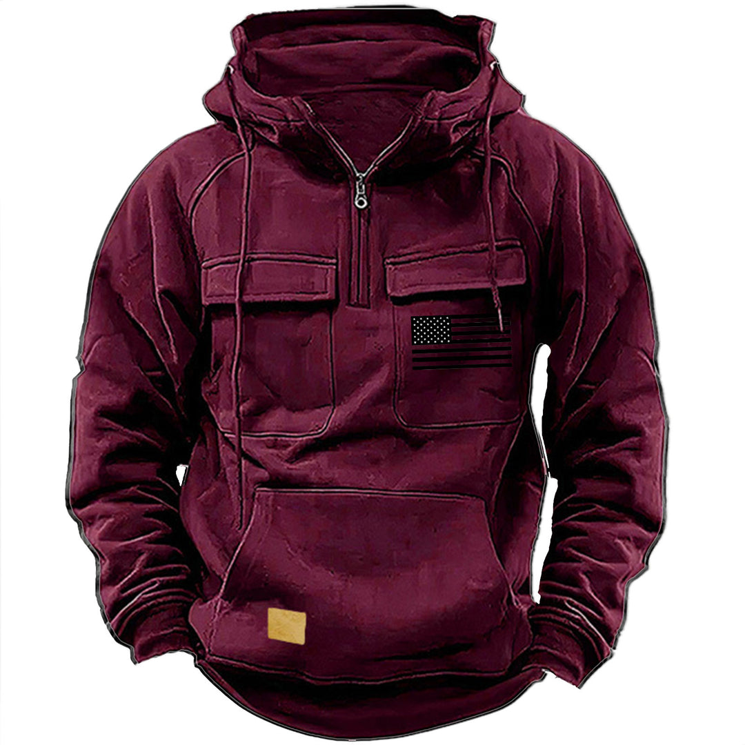 Men's urban hoodie with tactical chest pockets and half zipper Mune Fashion