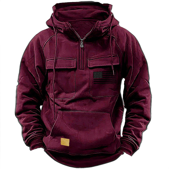Men's urban hoodie with tactical chest pockets and half zipper Mune Fashion