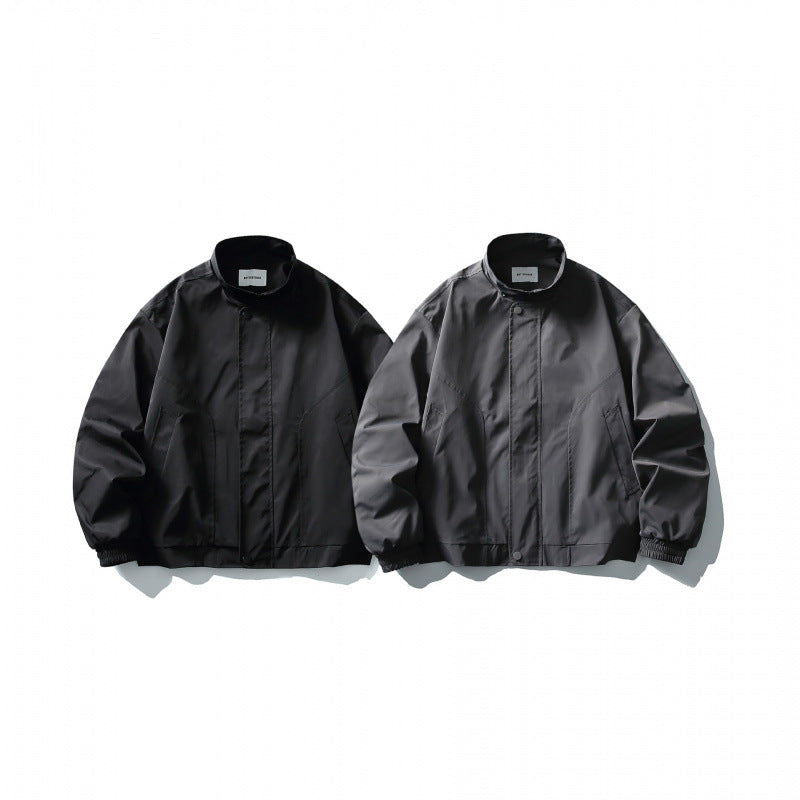 Men's Short Windproof Field Bomber Jacket with Stand-up Collar, Concealed Closure and Elastic Cuffs Mune Fashion