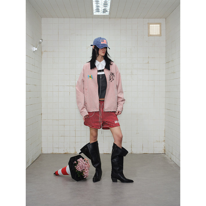 Unisex Boxy Blouson Jacket made of washed cotton twill with cord collar and print details Mune Fashion