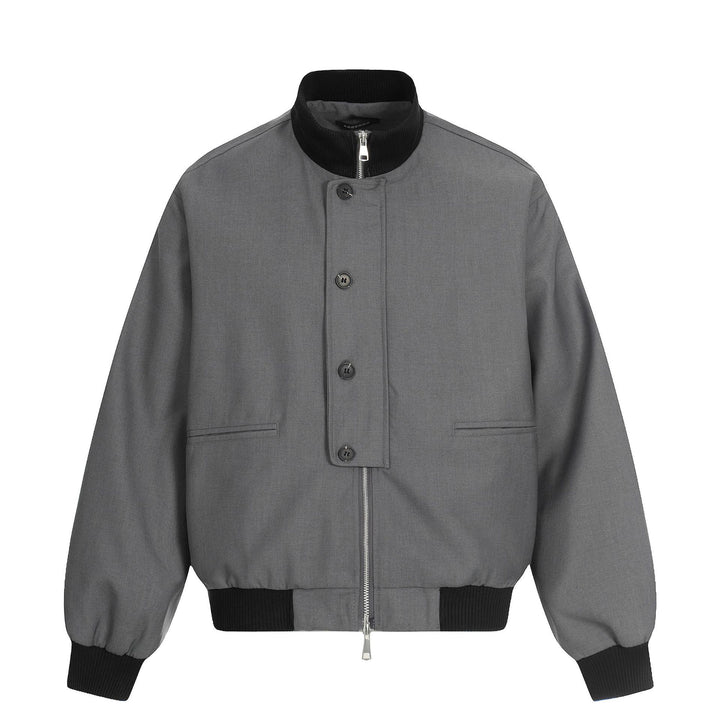 Unisex Short Boxy Bomber Jacket with Concealed Zip Front and High Ribbed Collar Mune Fashion