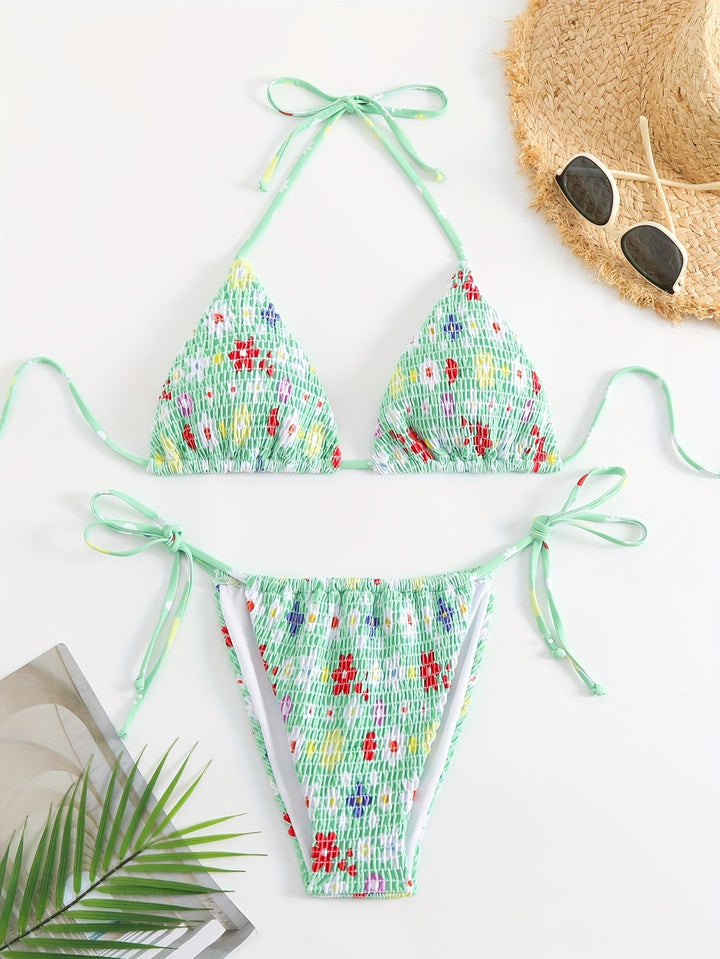Women's Triangle Bikini Set with Floral Design Mune Fashion