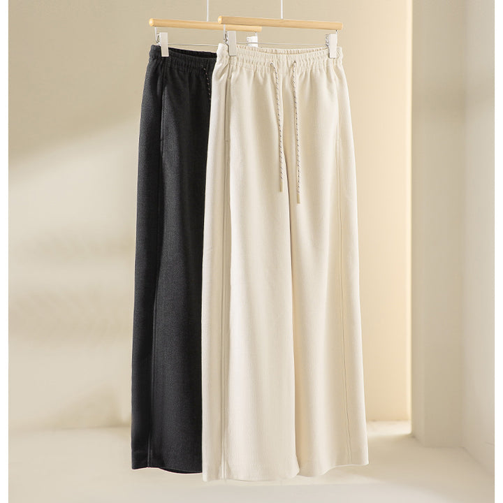 Women Wide Comfort Knit Pants with Elastic Waistband and Drawstring Mune Fashion