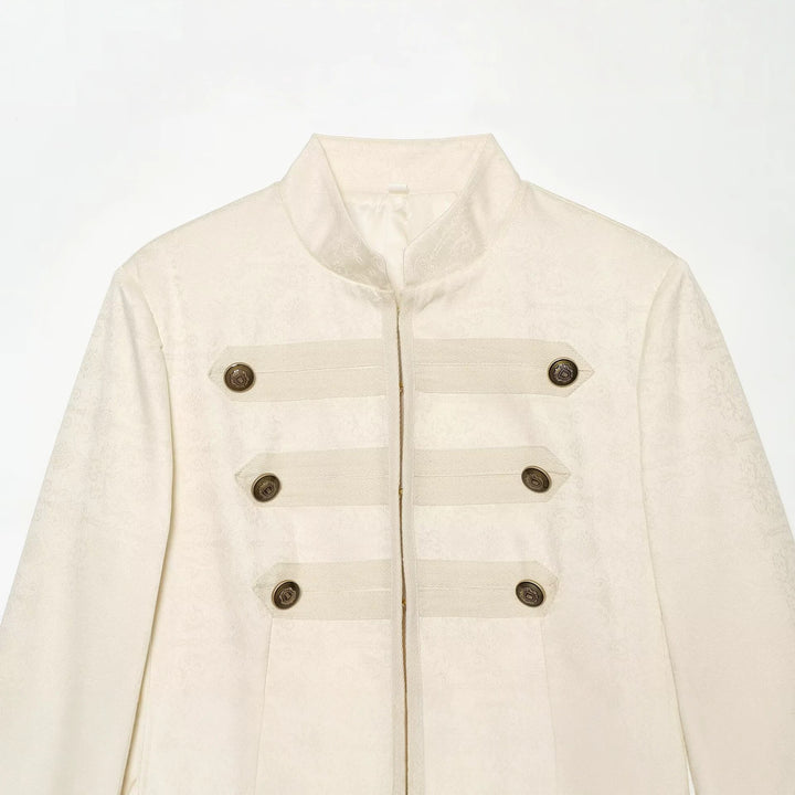 Ladies Short Parade Jacket with Stand-Up Collar, Decorative Trim and Row Buttons Mune Fashion