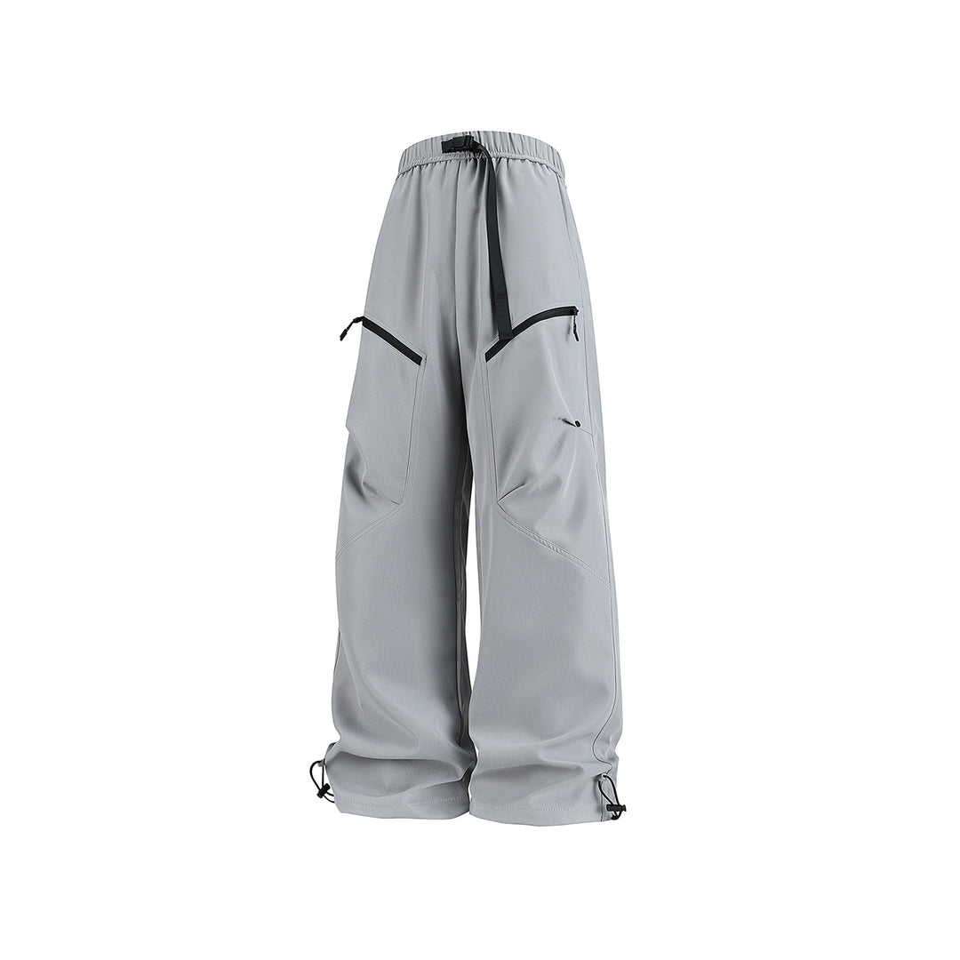 Men's Wide Technical Cargo Pants with Drawstring Waistband, Adjustable Leg Openings and Zipper Pockets Drune