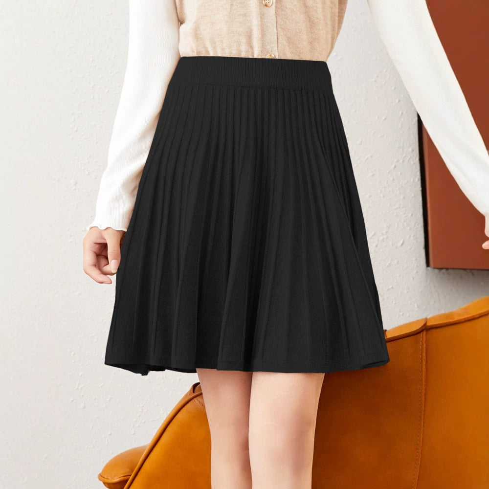 Women's Pleated Wool Skirt with Elastic Waistband Mune Fashion