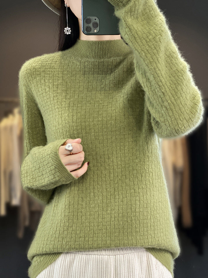 Women's Soft Boxy Mock Neck Sweater in Mohair Look with Fine Box Rib Structure Mune Fashion