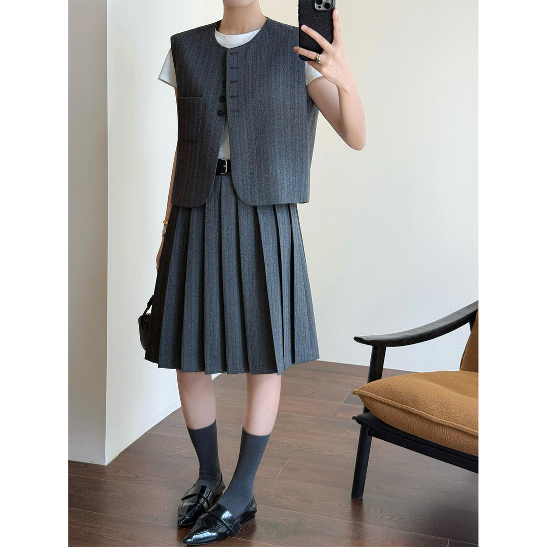 Women Elegant Blazer Vest with Striped Design Mune Fashion