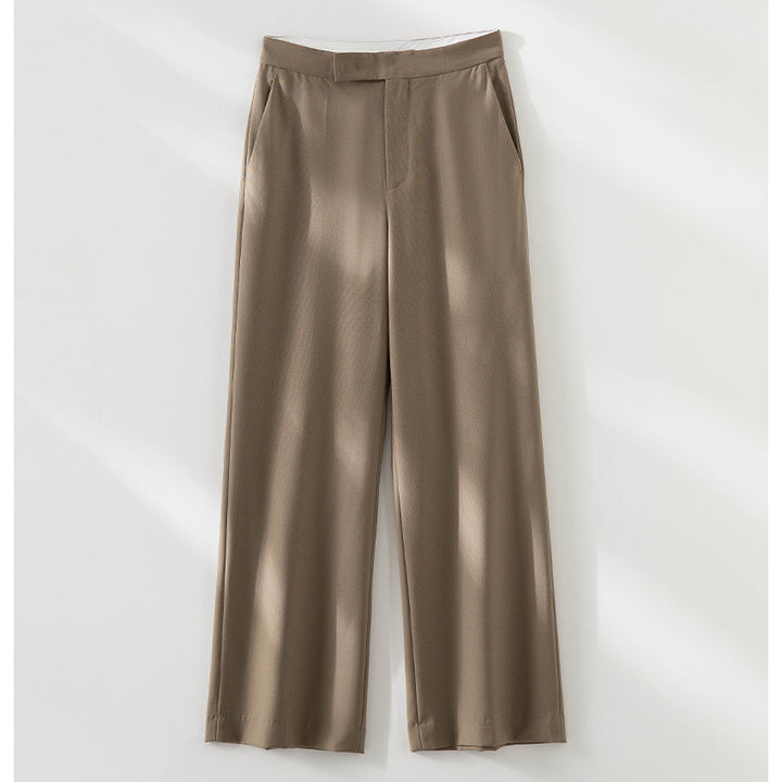 Women's Wide High-Waist Pants in Satin Look with Crease and Side Pockets Mune Fashion