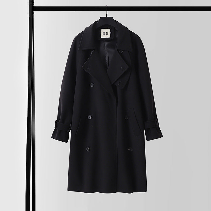 Men's Dramatically Cut Double Breasted Wool Blend Long Coat with Collar Tabs and Tie Belt Mune Fashion