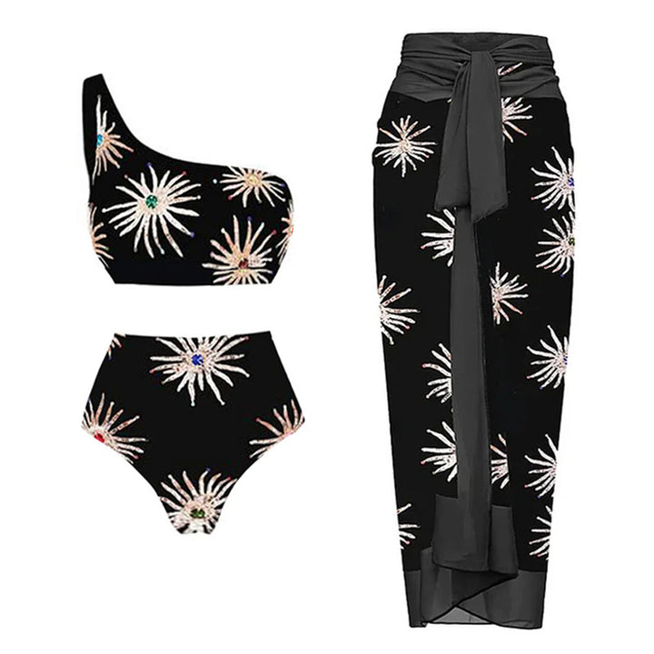 Women Elegant Asymmetrical Bikini Set with Sparkling Floral Design Mune Fashion