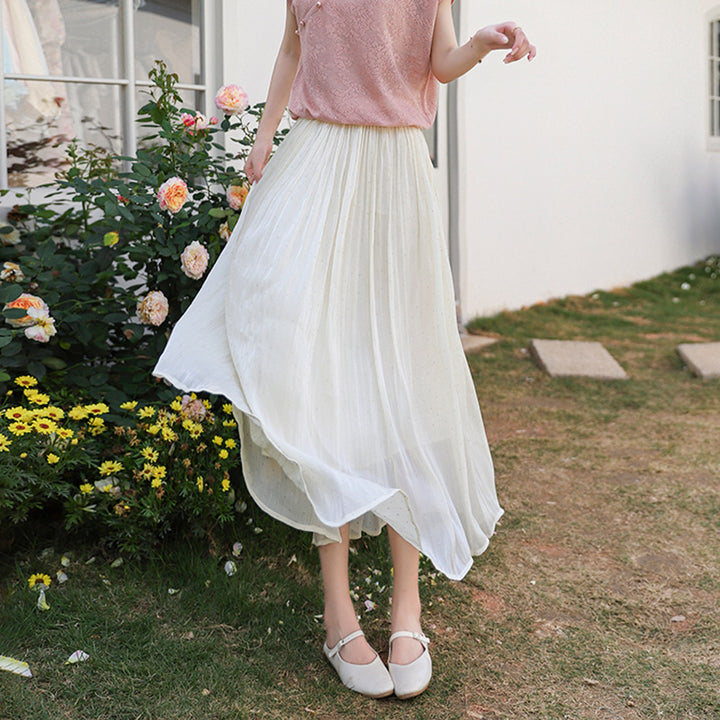 Women's pleated maxi skirt with subtle rhinestone details and elasticated comfort waistband Mune Fashion
