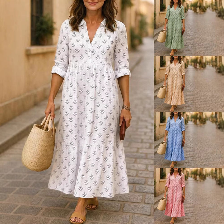 Women's maxi dress with elegant collar and floral patterns Mune Fashion